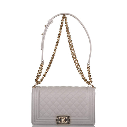 Chanel Medium Boy Bag Grey Quilted Caviar Light Gold Hardware - photo 5