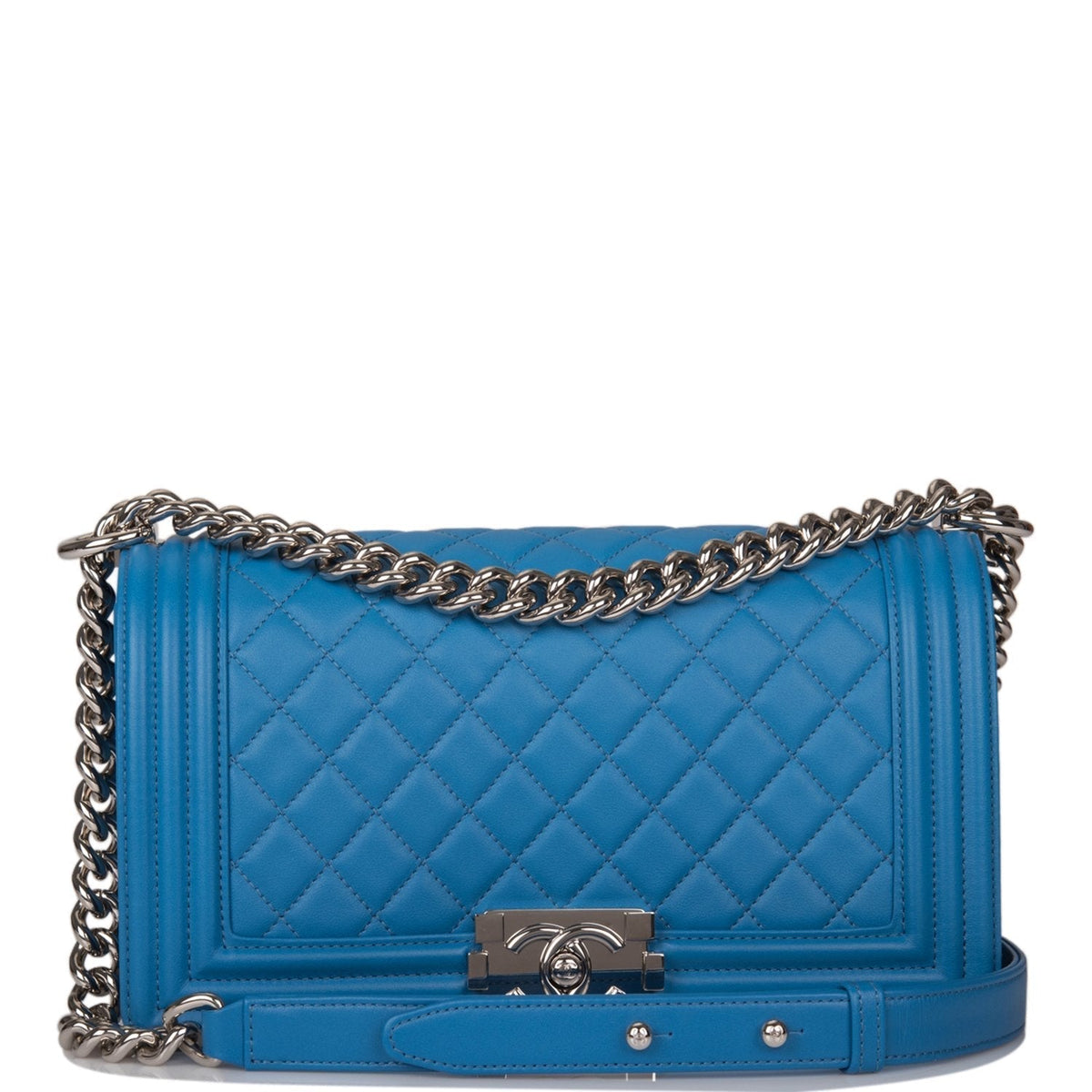 Chanel Medium Boy Bag Blue Calfskin Silver Hardware - photo 1