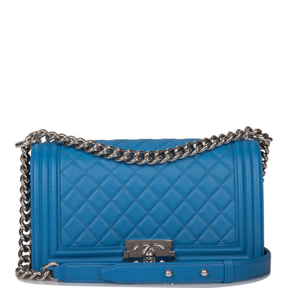 Chanel Medium Boy Bag Blue Calfskin Silver Hardware - photo 1