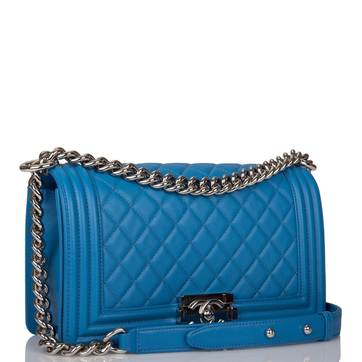 Chanel Medium Boy Bag Blue Calfskin Silver Hardware - photo 2