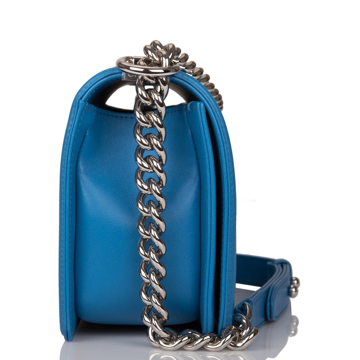 Chanel Medium Boy Bag Blue Calfskin Silver Hardware - photo 3