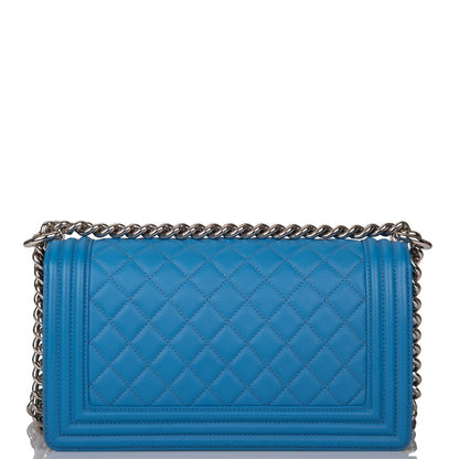 Chanel Medium Boy Bag Blue Calfskin Silver Hardware - photo 4