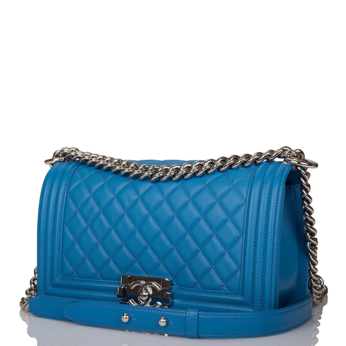 Chanel Medium Boy Bag Blue Calfskin Silver Hardware - photo 5