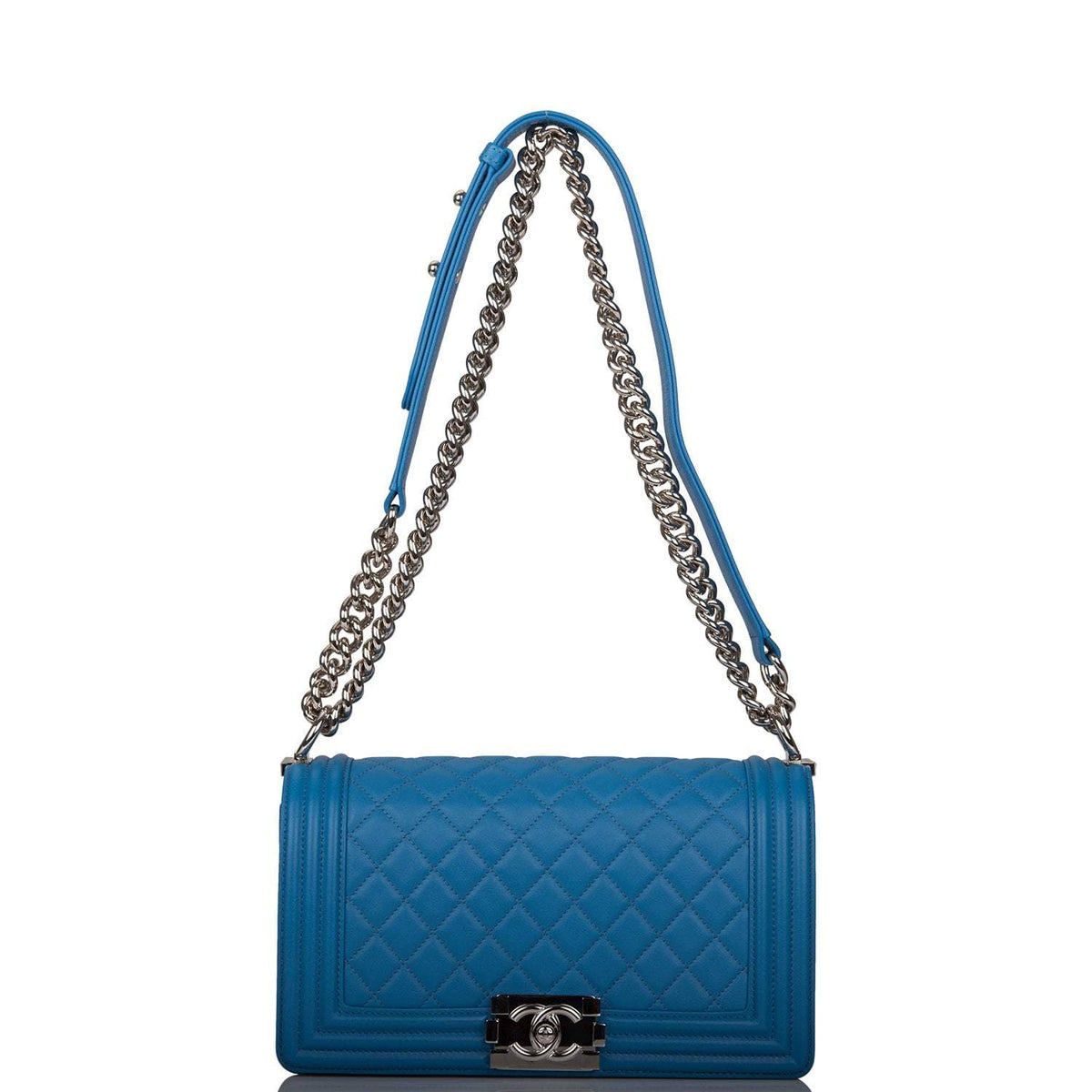 Chanel Medium Boy Bag Blue Calfskin Silver Hardware - photo 7