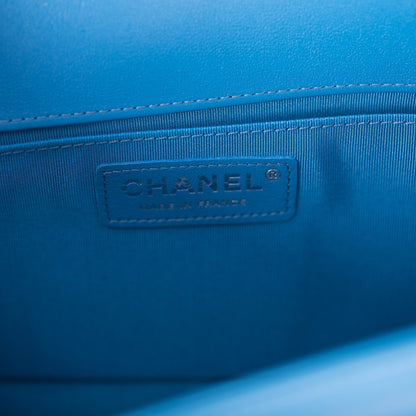 Chanel Medium Boy Bag Blue Calfskin Silver Hardware - photo 9