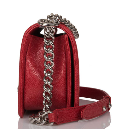 Chanel Red Chevron Caviar Medium Boy Bag Silver Hardware - photo 3