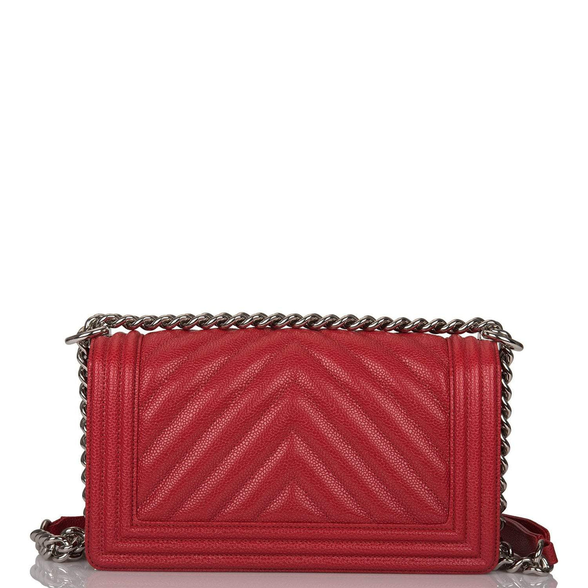 Chanel Red Chevron Caviar Medium Boy Bag Silver Hardware - photo 4