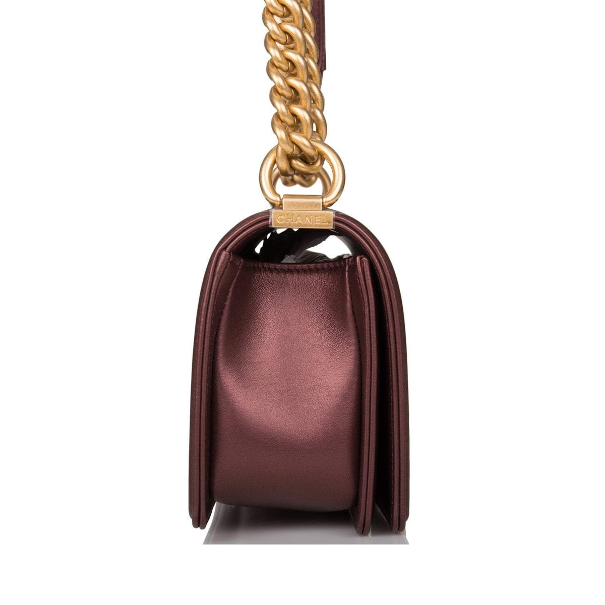 Chanel Plum Metallic Quilted Calfskin Small Boy Bag Antique Gold Hardware - photo 3