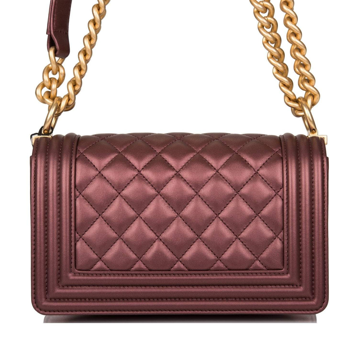 Chanel Plum Metallic Quilted Calfskin Small Boy Bag Antique Gold Hardware - photo 4