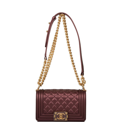 Chanel Plum Metallic Quilted Calfskin Small Boy Bag Antique Gold Hardware - photo 6