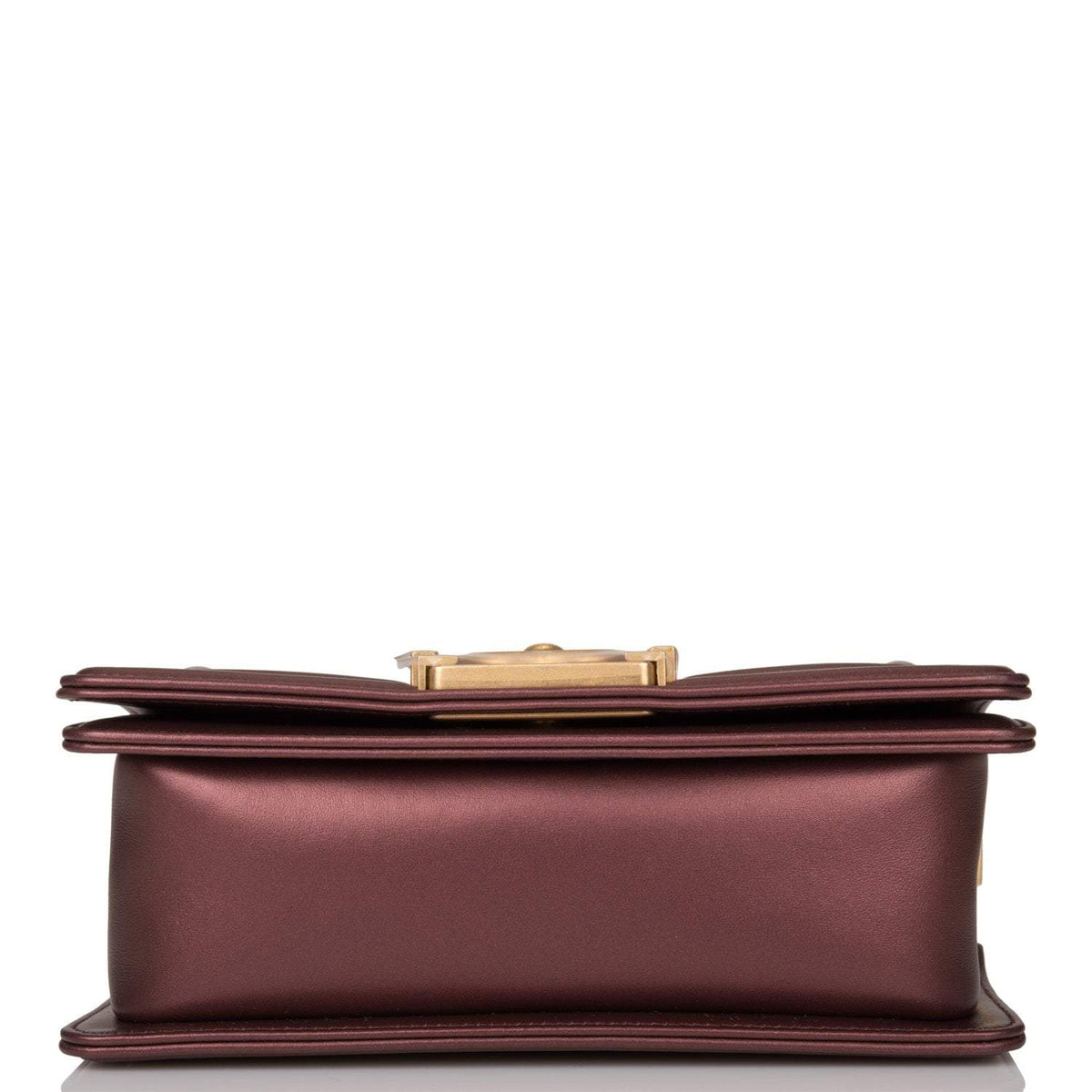 Chanel Plum Metallic Quilted Calfskin Small Boy Bag Antique Gold Hardware - photo 7