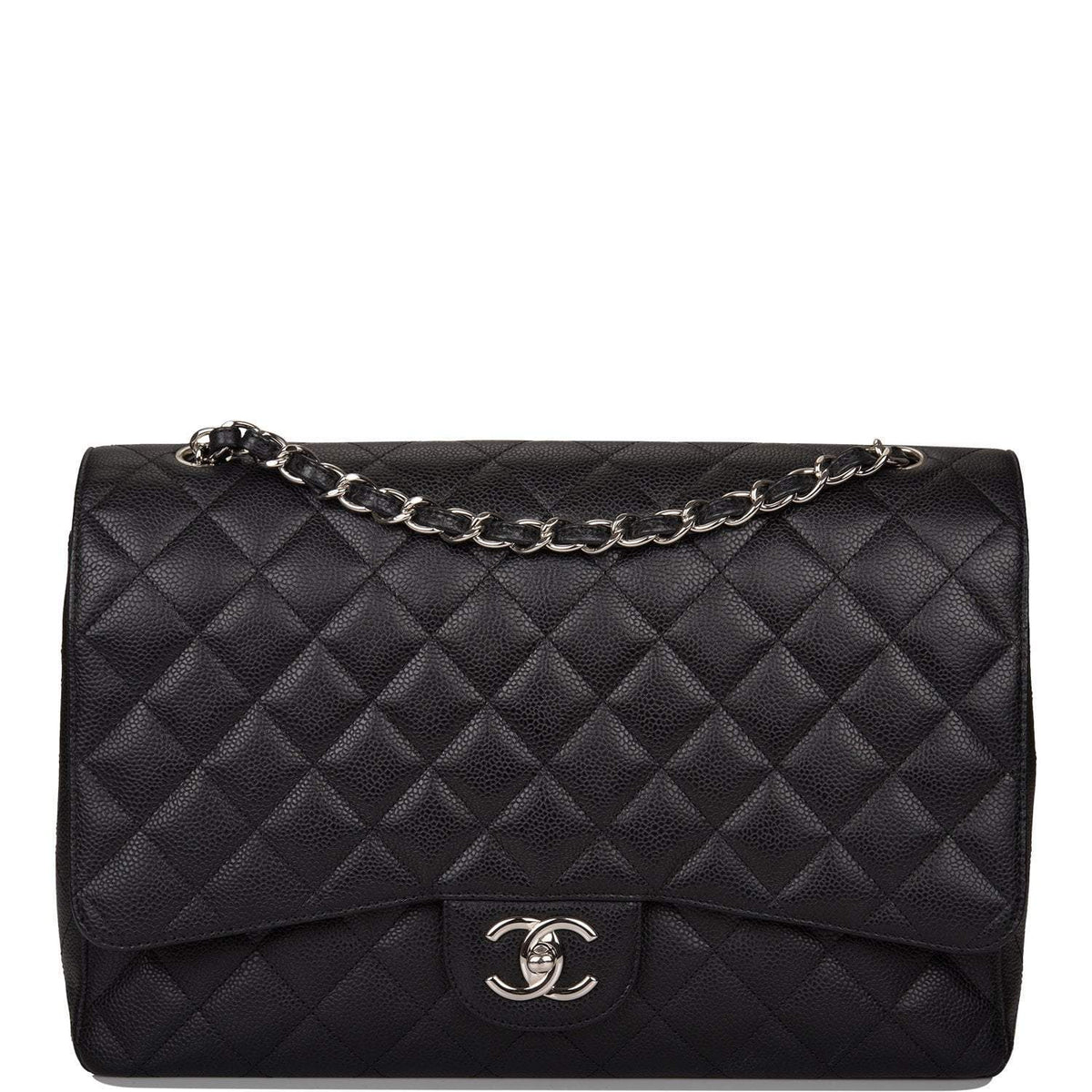 Chanel Black Quilted Caviar Maxi Classic Double Flap Bag Silver Hardware - image 1