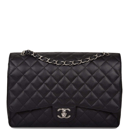 Chanel Black Quilted Caviar Maxi Classic Double Flap Bag Silver Hardware - image 1