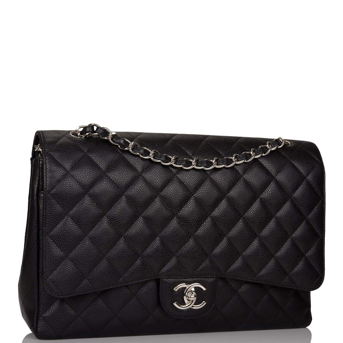 Chanel Black Quilted Caviar Maxi Classic Double Flap Bag Silver Hardware - image 2