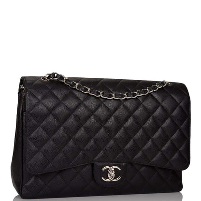 Chanel Black Quilted Caviar Maxi Classic Double Flap Bag Silver Hardware - image 2