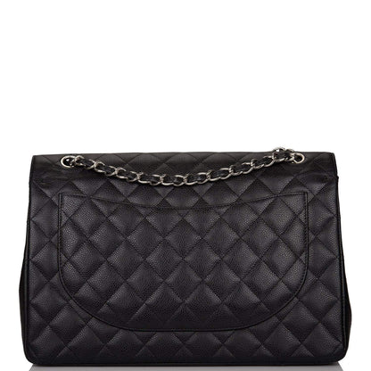 Chanel Black Quilted Caviar Maxi Classic Double Flap Bag Silver Hardware - image 4