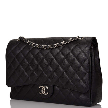Chanel Black Quilted Caviar Maxi Classic Double Flap Bag Silver Hardware - image 5