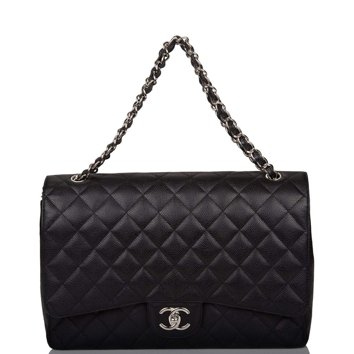 Chanel Black Quilted Caviar Maxi Classic Double Flap Bag Silver Hardware - image 7