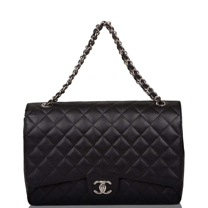 Chanel Black Quilted Caviar Maxi Classic Double Flap Bag Silver Hardware - image 7
