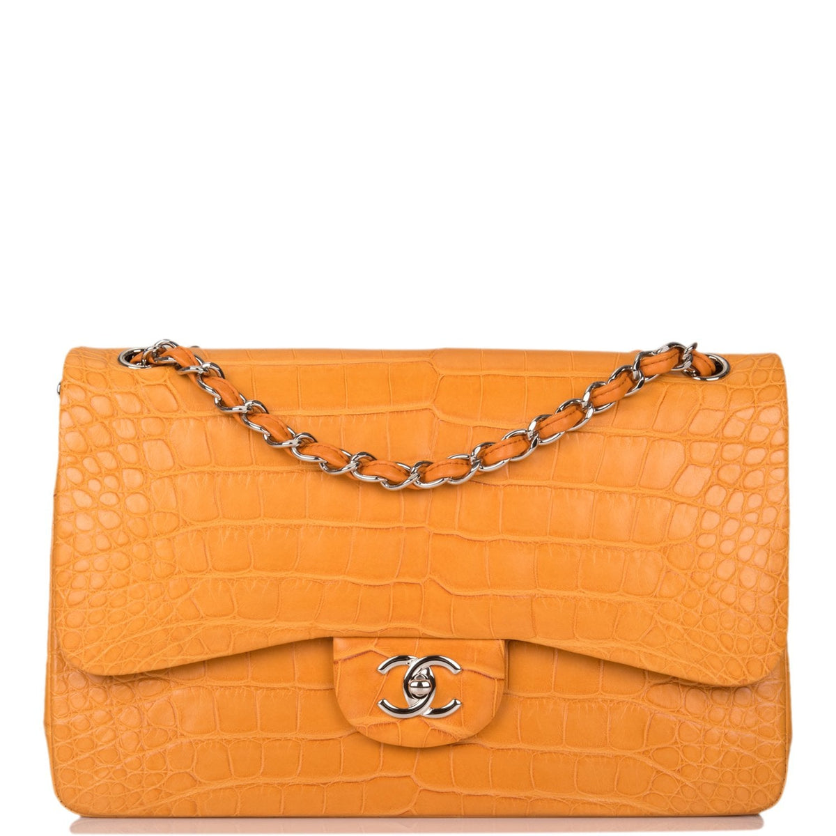 Chanel Orange Alligator Jumbo Classic Double Flap Bag Silver Hardware - photo 1
