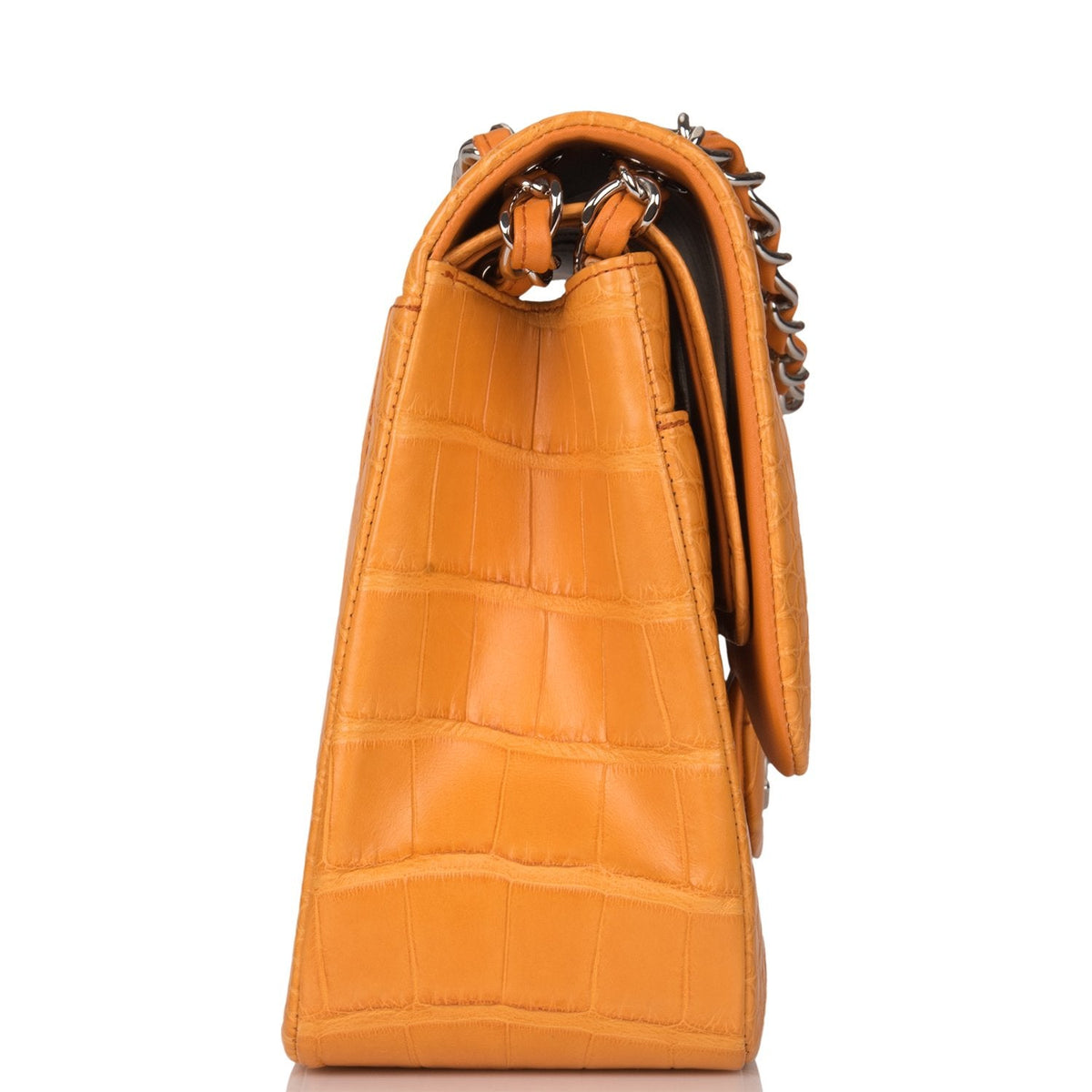 Chanel Orange Alligator Jumbo Classic Double Flap Bag Silver Hardware - photo 3