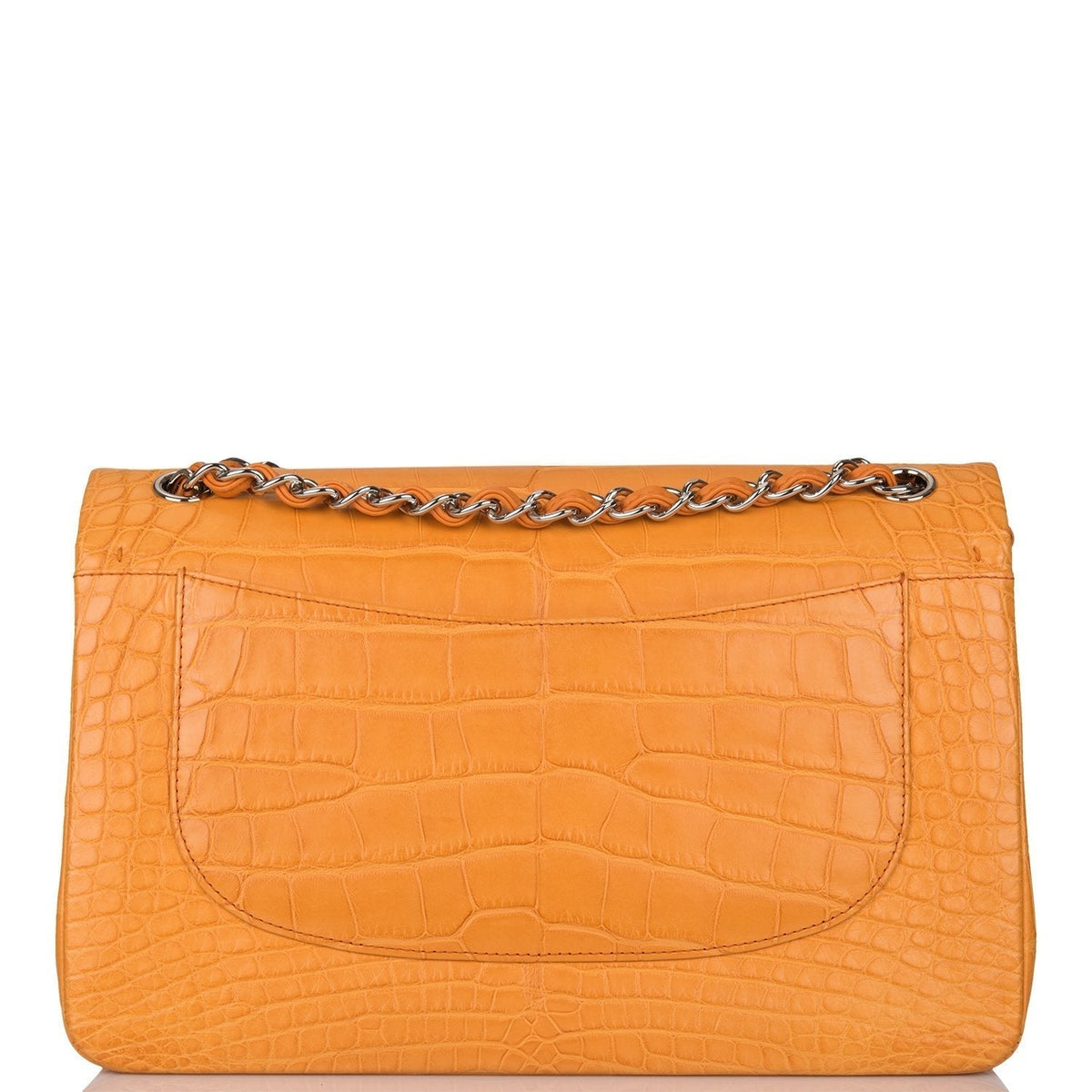 Chanel Orange Alligator Jumbo Classic Double Flap Bag Silver Hardware - photo 4