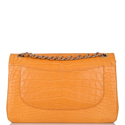 Chanel Orange Alligator Jumbo Classic Double Flap Bag Silver Hardware - photo 4