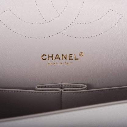 Chanel Light Grey Quilted Caviar Jumbo Classic Double Flap Bag Light Gold Hardware - photo 8