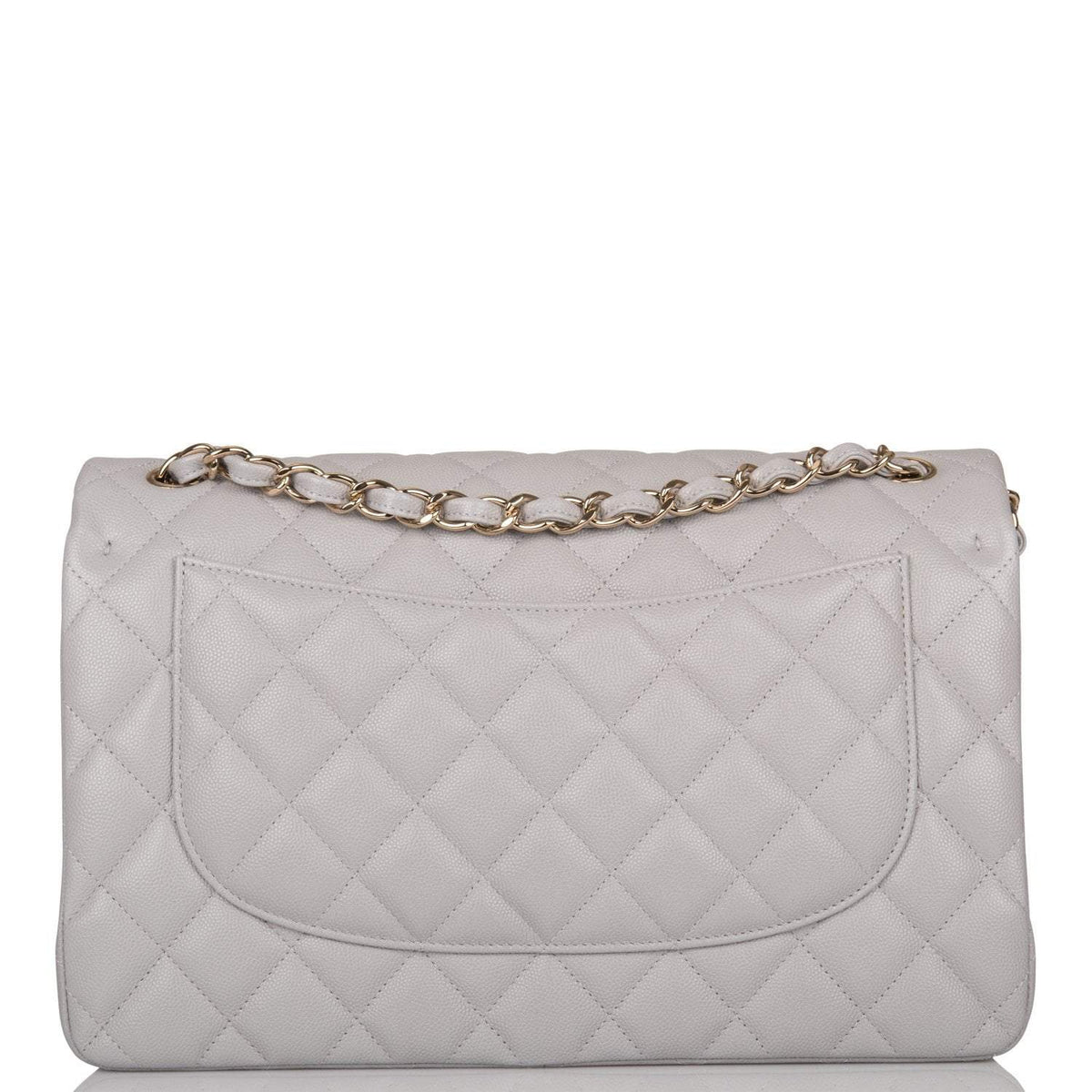 Chanel Light Grey Quilted Caviar Jumbo Classic Double Flap Bag Light Gold Hardware - photo 4