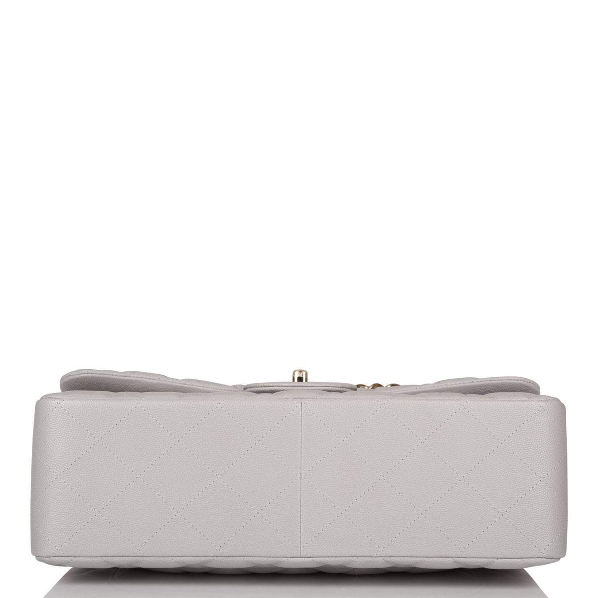 Chanel Light Grey Quilted Caviar Jumbo Classic Double Flap Bag Light Gold Hardware - photo 6