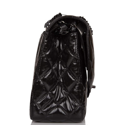 Chanel SO Black Shiny Crumpled Calfskin Jumbo Classic Double Flap Bag Black Hardware - photo 3