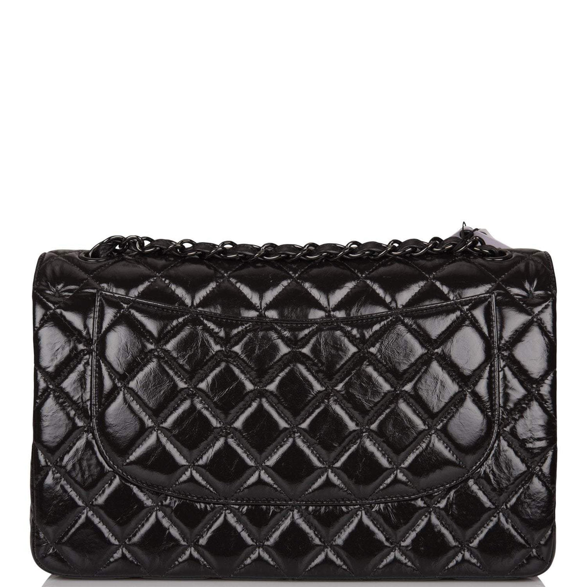 Chanel SO Black Shiny Crumpled Calfskin Jumbo Classic Double Flap Bag Black Hardware - photo 4