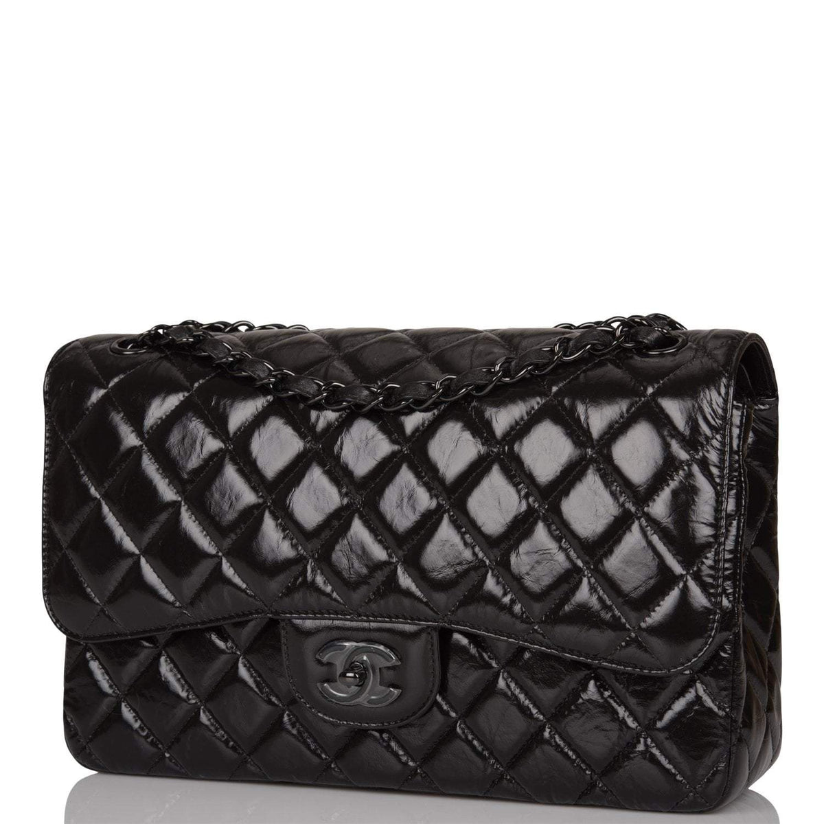 Chanel SO Black Shiny Crumpled Calfskin Jumbo Classic Double Flap Bag Black Hardware - photo 5