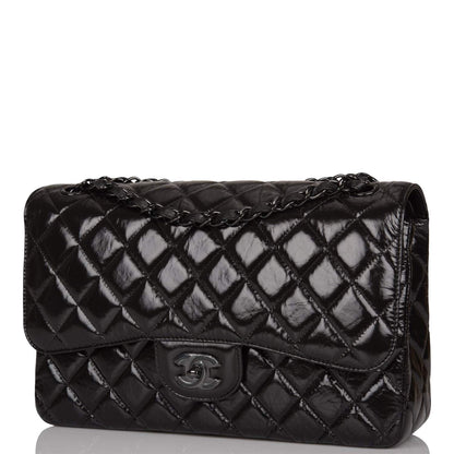 Chanel SO Black Shiny Crumpled Calfskin Jumbo Classic Double Flap Bag Black Hardware - photo 5