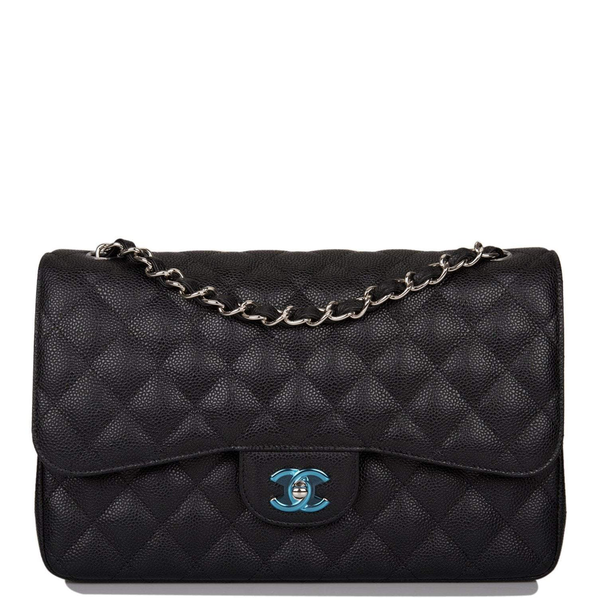 Chanel Black Quilted Caviar Jumbo Classic Double Flap Bag Silver Hardware - image 1