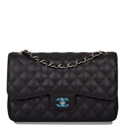 Chanel Black Quilted Caviar Jumbo Classic Double Flap Bag Silver Hardware - image 1