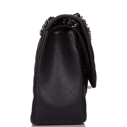 Chanel Black Quilted Caviar Jumbo Classic Double Flap Bag Silver Hardware - image 2