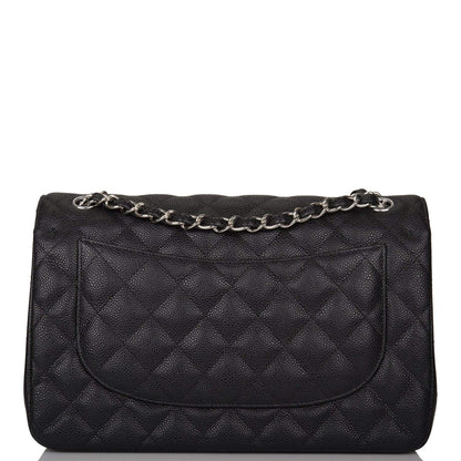 Chanel Black Quilted Caviar Jumbo Classic Double Flap Bag Silver Hardware - image 3