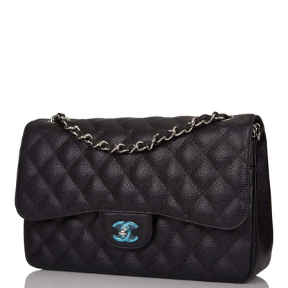 Chanel Black Quilted Caviar Jumbo Classic Double Flap Bag Silver Hardware - image 4