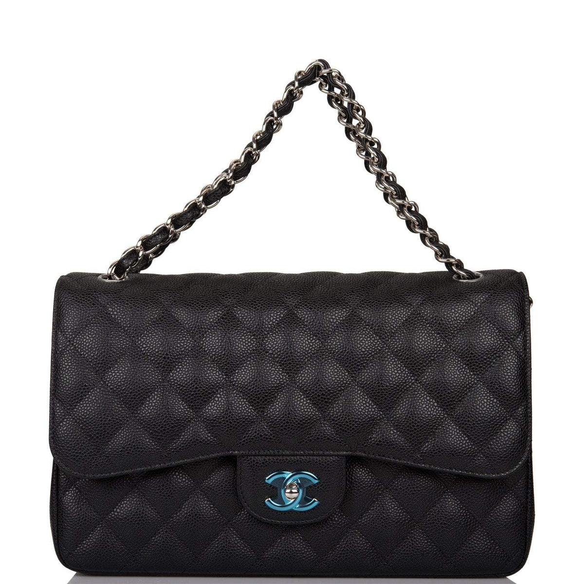 Chanel Black Quilted Caviar Jumbo Classic Double Flap Bag Silver Hardware - image 6
