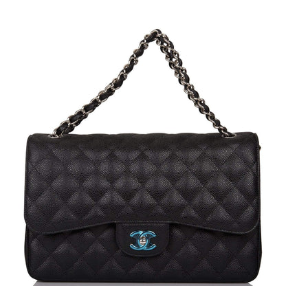 Chanel Black Quilted Caviar Jumbo Classic Double Flap Bag Silver Hardware - image 6