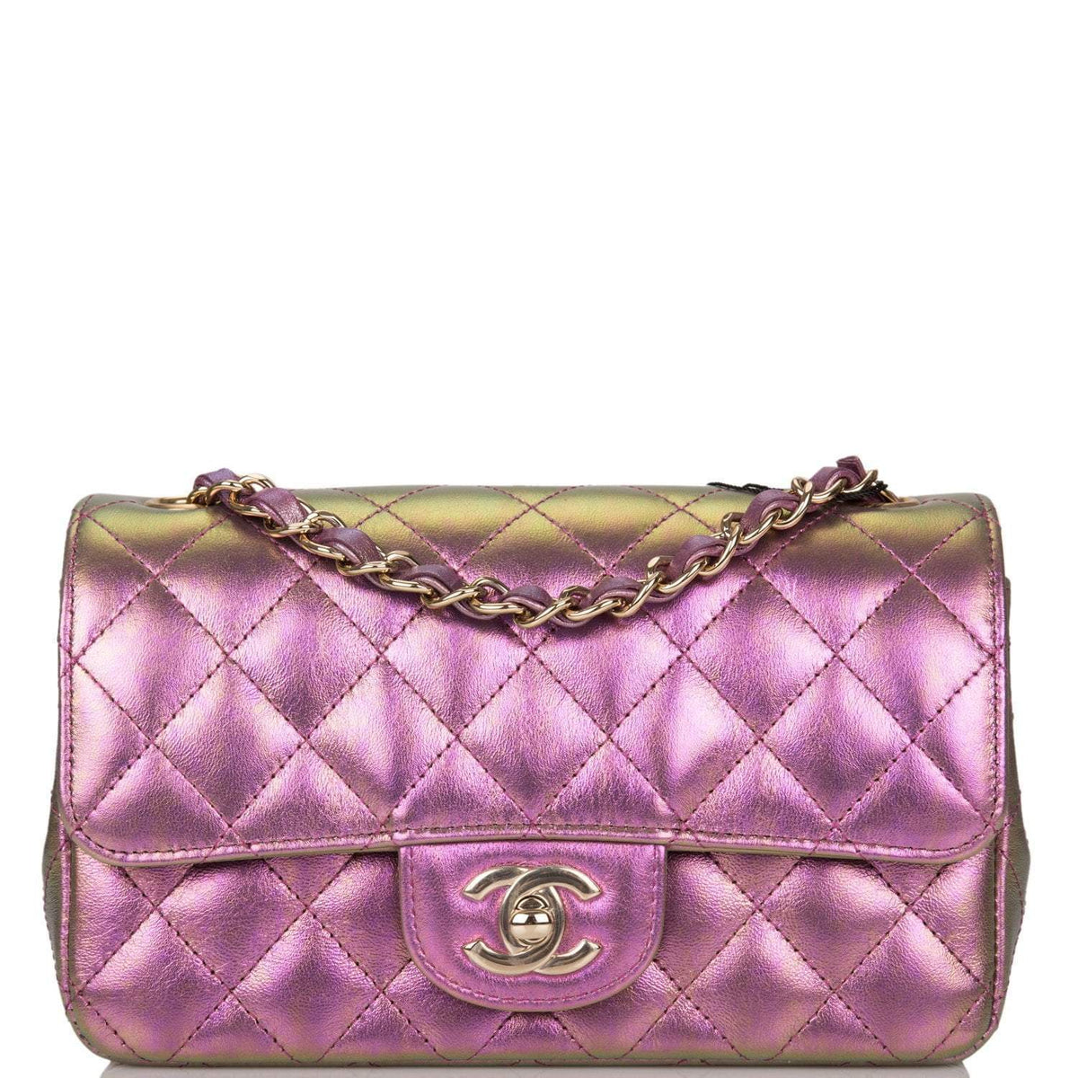Chanel Mini Rectangular Flap Bag Purple Iridescent Lambskin Light Gold Hardware - photo 1