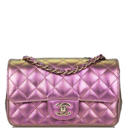 Chanel Mini Rectangular Flap Bag Purple Iridescent Lambskin Light Gold Hardware - photo 1