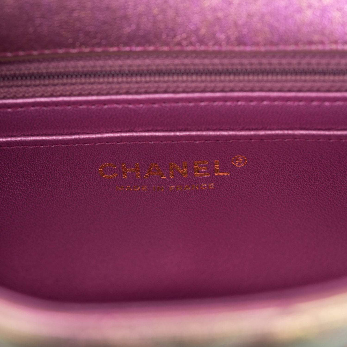 Chanel Mini Rectangular Flap Bag Purple Iridescent Lambskin Light Gold Hardware - photo 10