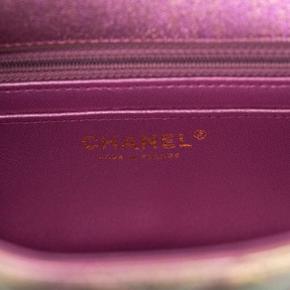 Chanel Mini Rectangular Flap Bag Purple Iridescent Lambskin Light Gold Hardware - photo 10