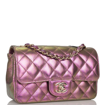 Chanel Mini Rectangular Flap Bag Purple Iridescent Lambskin Light Gold Hardware - photo 2