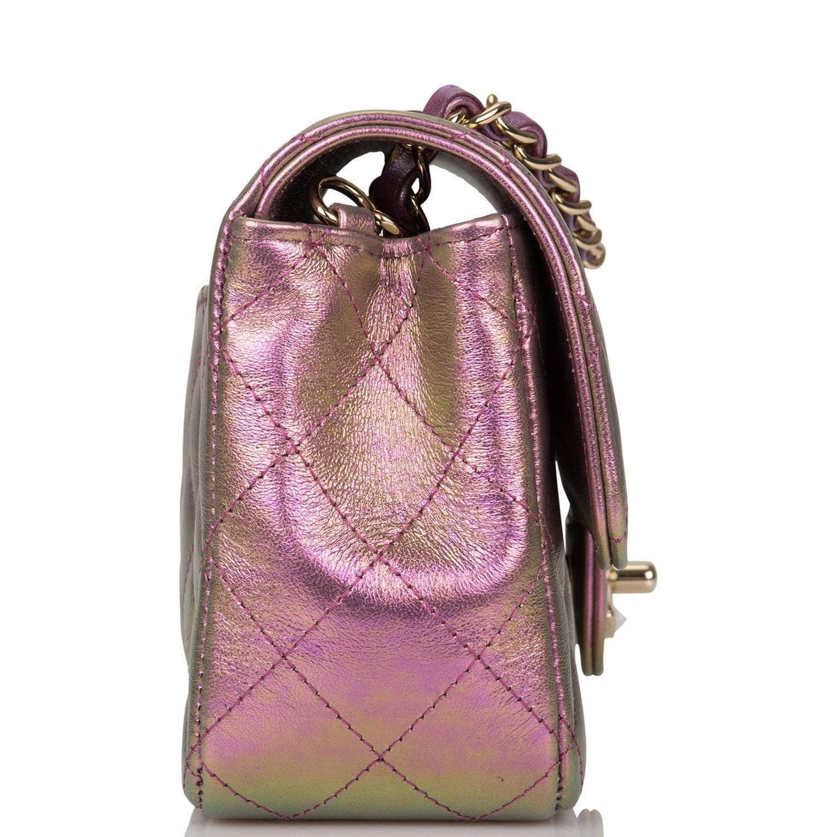 Chanel Mini Rectangular Flap Bag Purple Iridescent Lambskin Light Gold Hardware - photo 3