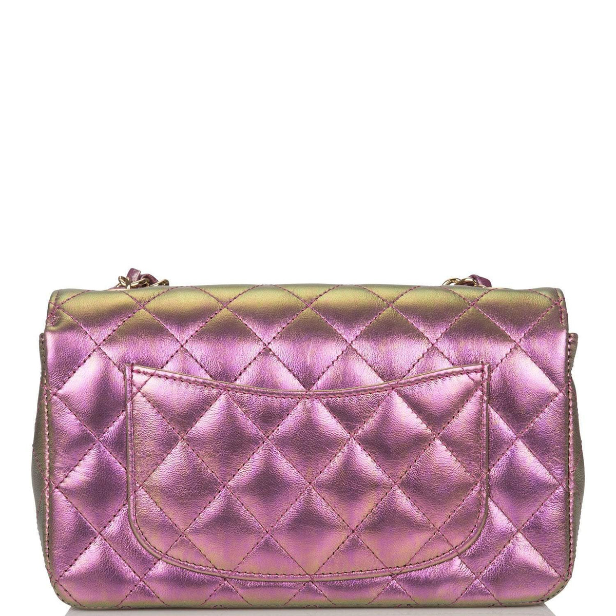 Chanel Mini Rectangular Flap Bag Purple Iridescent Lambskin Light Gold Hardware - photo 4