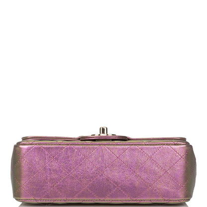 Chanel Mini Rectangular Flap Bag Purple Iridescent Lambskin Light Gold Hardware - photo 6