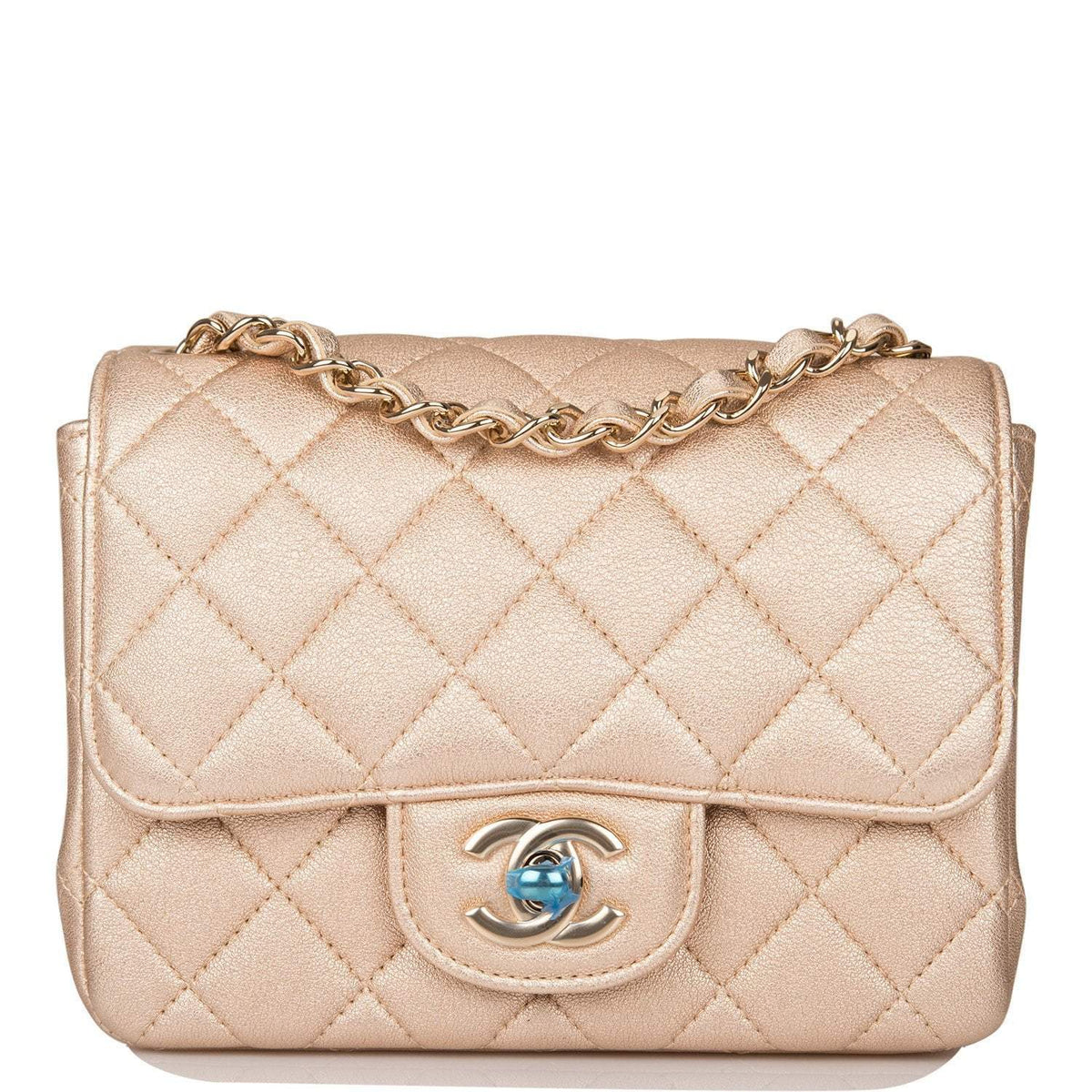Chanel Gold Metallic Quilted Lambskin Square Mini Classic Flap Bag Light Gold Hardware - photo 1